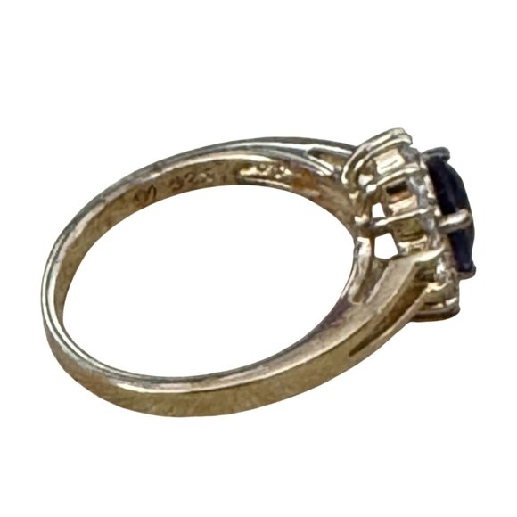 24K Gold Plated Sterling Silver Ring Blue CZ Size 8 - Picture 5 of 9